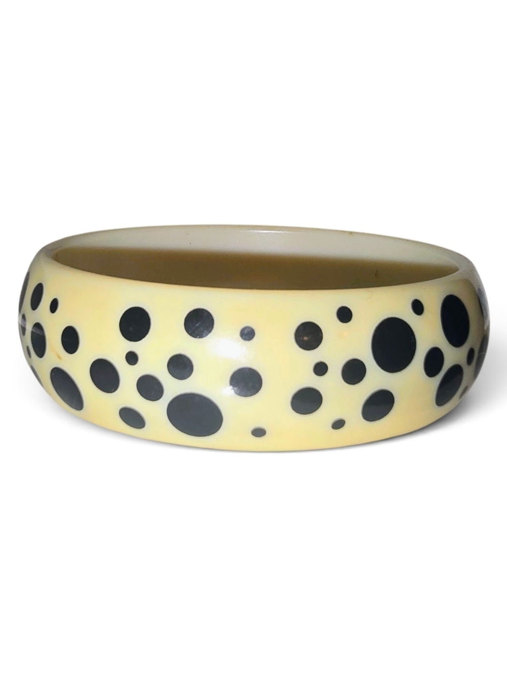 Vintage Bake lite White Resin Bangle with Black Polka Dots - Picture 1 of 7